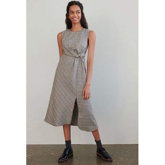 NEW Anthropologie Maeve Reese Black & White Plaid Twist Front Dress 0 Petite - Picture 1 of 3